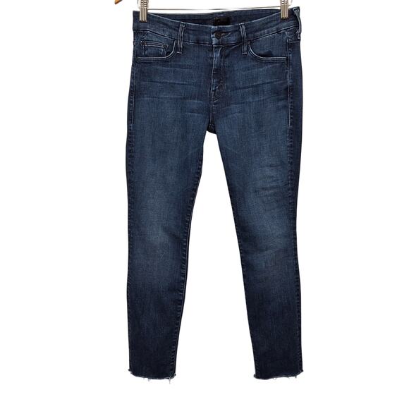 Mother The Looker Jean Women 27 (28x27)* Ankle Fray Mid Rise Dark Wash Skinny - Picture 1 of 12